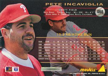 1994 Pinnacle - Artist's Proofs #468 Pete Incaviglia Back
