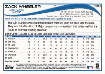2014 Topps New York Mets #NYM-3 Zack Wheeler Back