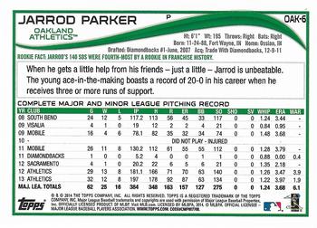 2014 Topps Oakland Athletics #OAK6 Jarrod Parker Back