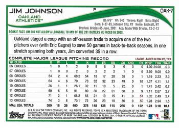 2014 Topps Oakland Athletics #OAK7 Jim Johnson Back