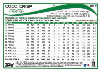 2014 Topps Oakland Athletics #OAK16 Coco Crisp Back