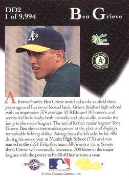 1994 Classic - #1 Draft Pick #DD2 Ben Grieve Back