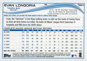 2014 Topps Tampa Bay Rays #TAM-1 Evan Longoria Back