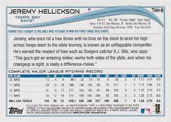 2014 Topps Tampa Bay Rays #TAM-8 Jeremy Hellickson Back