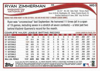2014 Topps Washington Nationals #WAS-3 Ryan Zimmerman Back