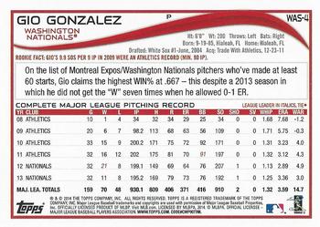 2014 Topps Washington Nationals #WAS-4 Gio Gonzalez Back