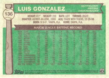 2015 Topps Archives #136 Luis Gonzalez Back