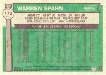 2015 Topps Archives #170 Warren Spahn Back