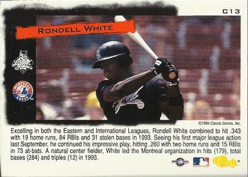 1994 Classic - Cream of the Crop #C13 Rondell White Back