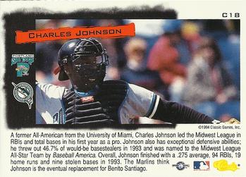 1994 Classic - Cream of the Crop #C18 Charles Johnson Back
