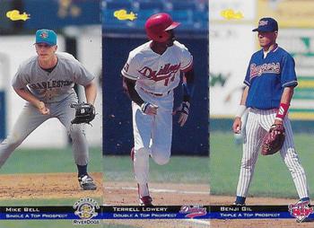 1994 Classic - Tri-Cards #T79 / T80 / T81 Mike Bell / Terrell Lowery / Benji Gil Front