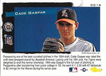 1994 Classic - Cream of the Crop Update #CC16 Cade Gaspar Back
