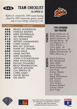 1994 Collector's Choice - Gold Signature #343 Cal Ripken Jr. Back