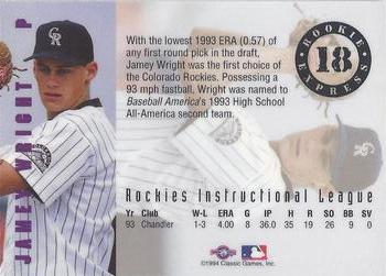 1994 Classic Best Gold - Rookie Express #18 Jamey Wright Back