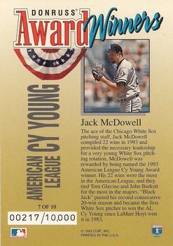 1994 Donruss - Award Winners Jumbo #7 Jack McDowell Back