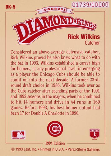 1994 Donruss - Diamond Kings Jumbo #DK-5 Rick Wilkins Back