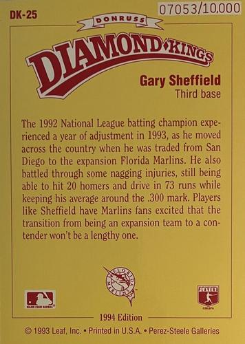1994 Donruss - Diamond Kings Jumbo #DK-25 Gary Sheffield Back