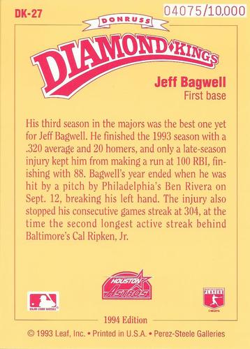 1994 Donruss - Diamond Kings Jumbo #DK-27 Jeff Bagwell Back