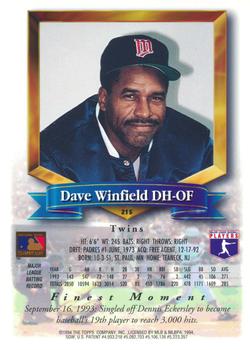 1994 Finest - Jumbos #215 Dave Winfield Back