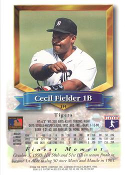 1994 Finest - Jumbos #219 Cecil Fielder Back