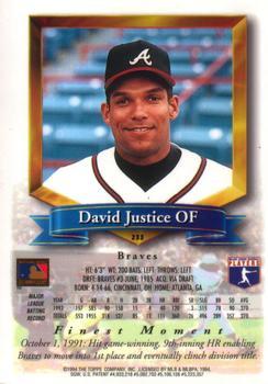 1994 Finest - Jumbos #233 David Justice Back