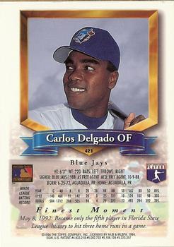 1994 Finest - Jumbos #423 Carlos Delgado Back