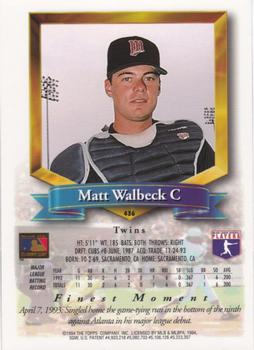1994 Finest - Jumbos #436 Matt Walbeck Back