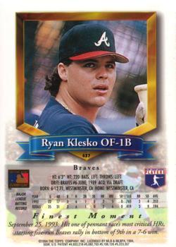 1994 Finest - Jumbos #437 Ryan Klesko Back