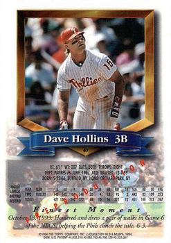 1994 Topps - Finest Preproduction #47 Dave Hollins Back