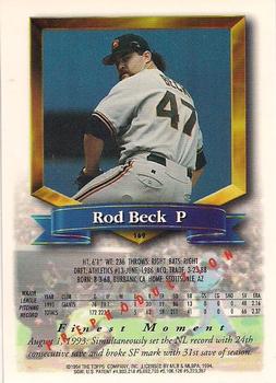 1994 Topps - Finest Preproduction #169 Rod Beck Back