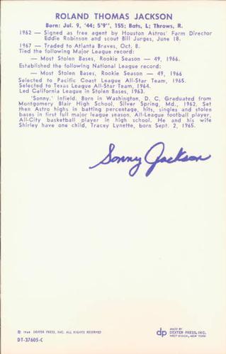 1968 Dexter Press Atlanta Braves #7 Sonny Jackson Back