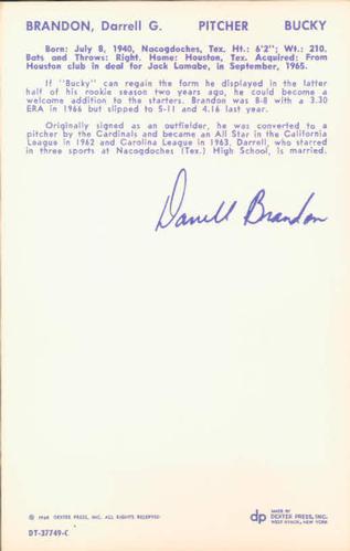 1968 Dexter Press Boston Red Sox #4 Darrell Brandon Back