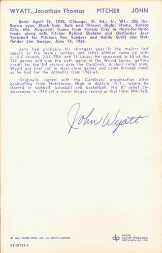1968 Dexter Press Boston Red Sox #12 John Wyatt Back