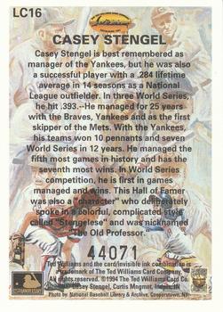 1994 Ted Williams - Gene Locklear Collection #LC16 Casey Stengel Back