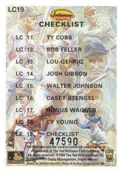 1994 Ted Williams - Gene Locklear Collection #LC19 Checklist Back