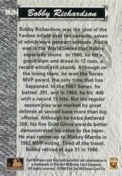 1994 Ted Williams - Memories #M28 Bobby Richardson Back