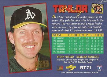 1994 Score Rookie & Traded - Gold Rush #RT71 Billy Taylor Back