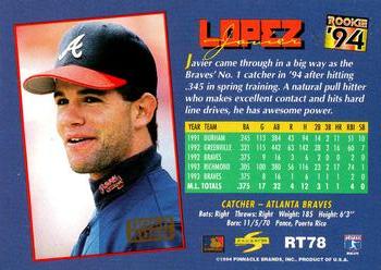 1994 Score Rookie & Traded - Gold Rush #RT78 Javier Lopez Back