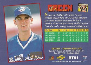 1994 Score Rookie & Traded - Gold Rush #RT91 Shawn Green Back