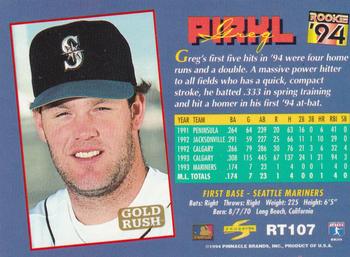 1994 Score Rookie & Traded - Gold Rush #RT107 Greg Pirkl Back