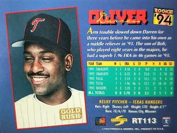 1994 Score Rookie & Traded - Gold Rush #RT113 Darren Oliver Back