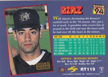 1994 Score Rookie & Traded - Gold Rush #RT119 Alex Diaz Back