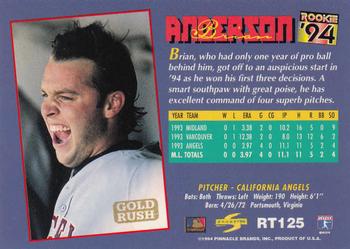 1994 Score Rookie & Traded - Gold Rush #RT125 Brian Anderson Back