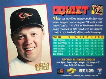 1994 Score Rookie & Traded - Gold Rush #RT129 Mike Oquist Back