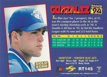 1994 Score Rookie & Traded - Gold Rush #RT145 Alex Gonzalez Back