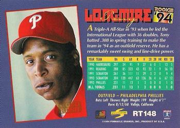 1994 Score Rookie & Traded - Gold Rush #RT148 Tony Longmire Back