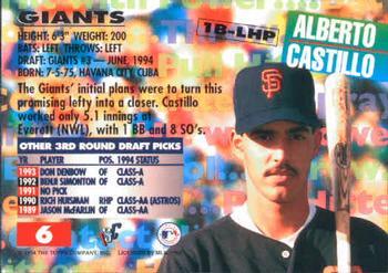 1994 Stadium Club Draft Picks - First Day Issue #6 Alberto Castillo Back