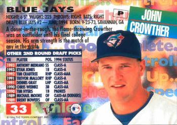 1994 Stadium Club Draft Picks - First Day Issue #33 John Crowther Back