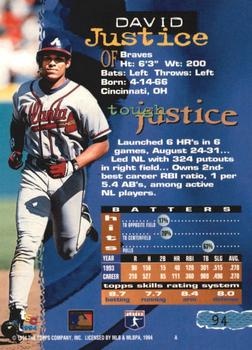 1994 Stadium Club - Members Only #94 David Justice Back