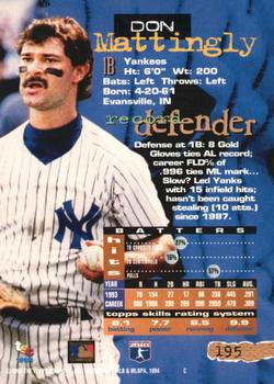 1994 Stadium Club - Members Only #195 Don Mattingly Back